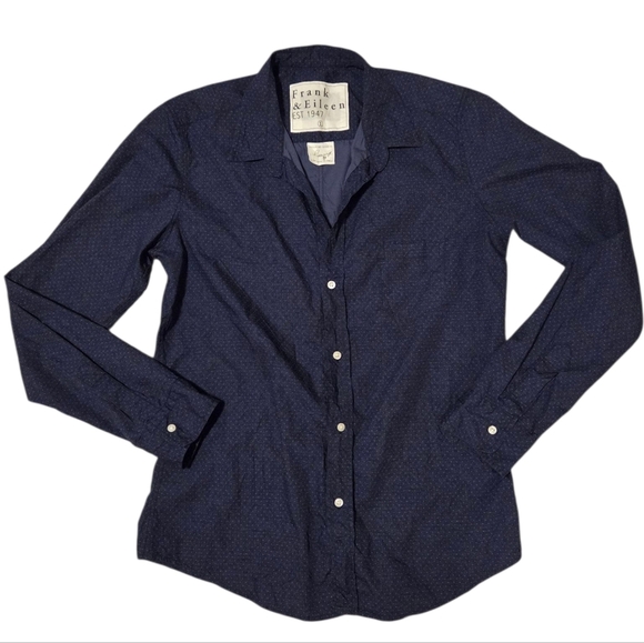 Frank & Eileen BARRY Cotton Button Down Collar Shirt Navy Blue W/Dots Size Large - Picture 3 of 11